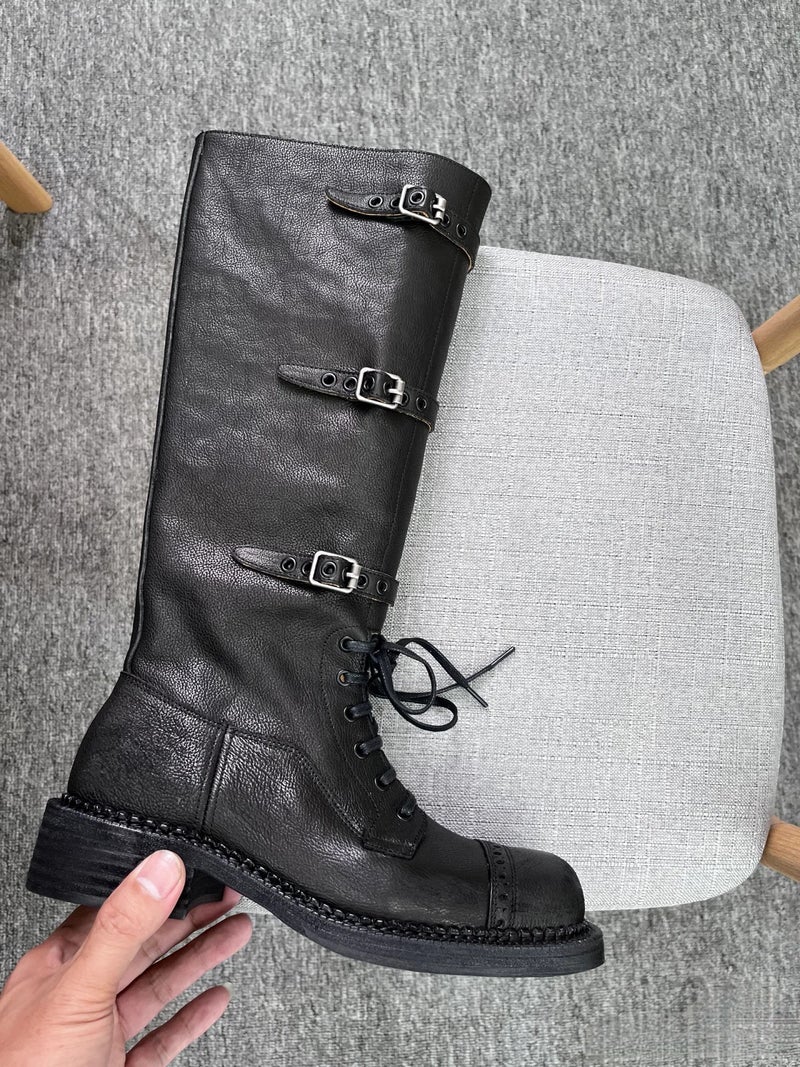 [4143 Ready Stock And Quick Delivery] Large Size Miu Knight Boots For Women Retro British Boots Women'S Cowboy Boots - Image 1