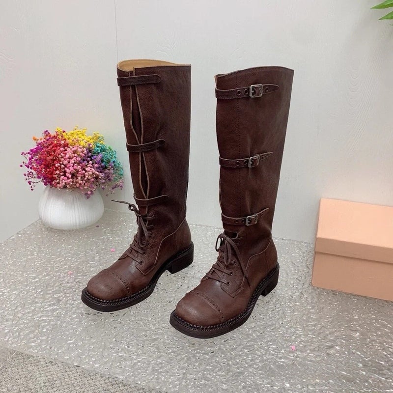 [4143 Ready Stock And Quick Delivery] Large Size Miu Knight Boots For Women Retro British Boots Women'S Cowboy Boots - Image 3
