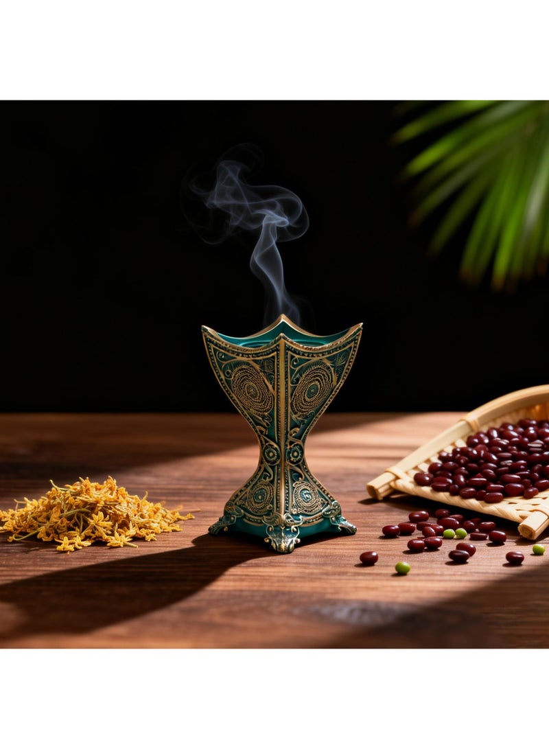 مبخرة بخور أنيقة باللونين الأخضر العتيق والذهبي - مبخرة عود فاخرة لتزيين المنزل وهدايا رمضان والعيد - Image 2