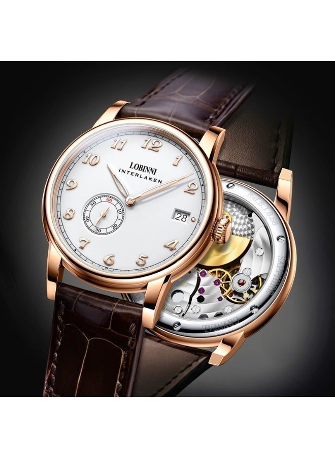 LOBINNI Exquisite Life Series – Men's Automatic Watch, Clear Dial, Large Date Display, and 40mm Gold Case – Inspired by the Swiss Alps - Image 3