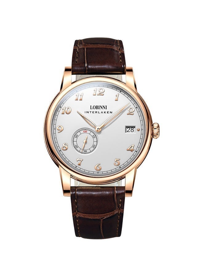 LOBINNI Exquisite Life Series – Men's Automatic Watch, Clear Dial, Large Date Display, and 40mm Gold Case – Inspired by the Swiss Alps - Image 4