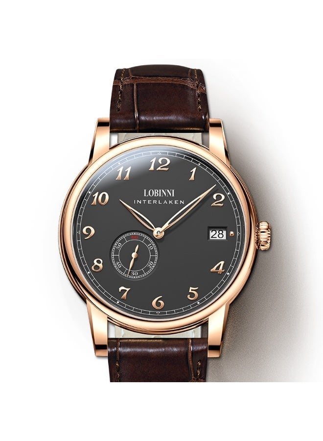 LOBINNI Exquisite Life Series – Men's Automatic Watch, Clear Dial, Large Date Display, and 40mm Gold Case – Inspired by the Swiss Alps - Image 5