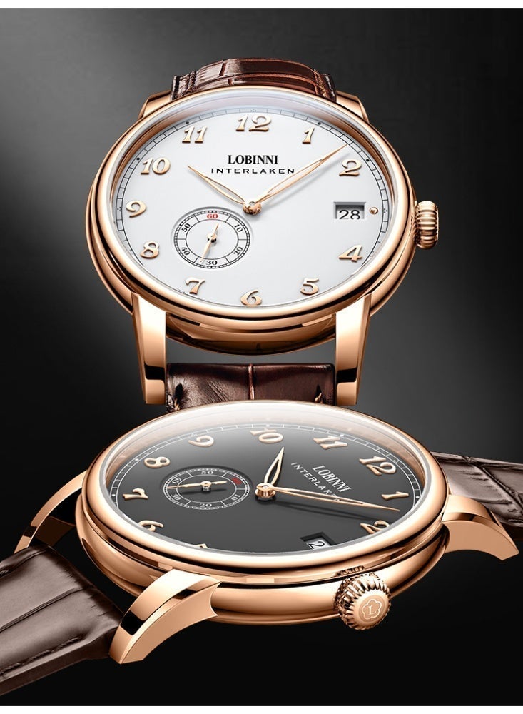 LOBINNI Exquisite Life Series – Men's Automatic Watch, Clear Dial, Large Date Display, and 40mm Gold Case – Inspired by the Swiss Alps - Image 1