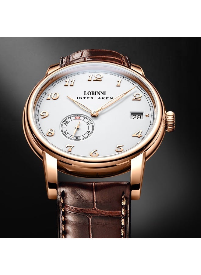 LOBINNI Exquisite Life Series – Men's Automatic Watch, Clear Dial, Large Date Display, and 40mm Gold Case – Inspired by the Swiss Alps - Image 2
