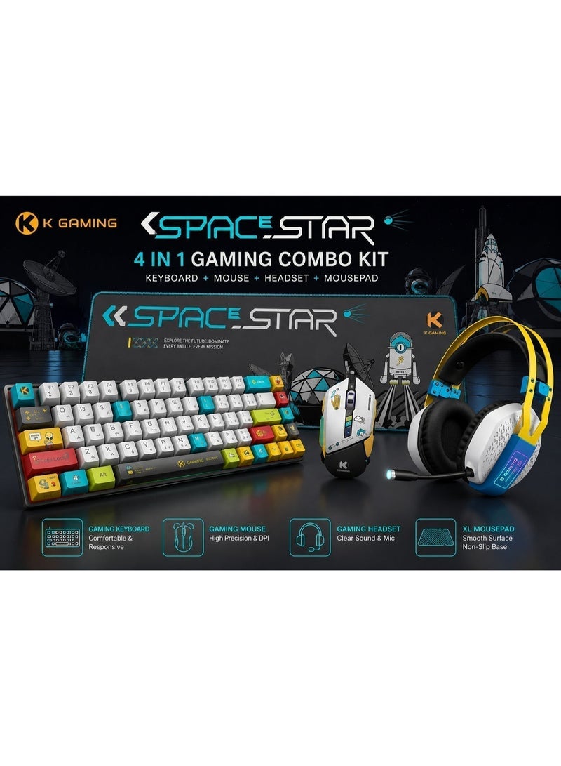 k Gaming KGaming KMP-04 4-in-1 PC Gaming Bundle | Mechanical Keyboard, 3200DPI RGB Mouse, HD Headset & Mousepad - Black - Image 1