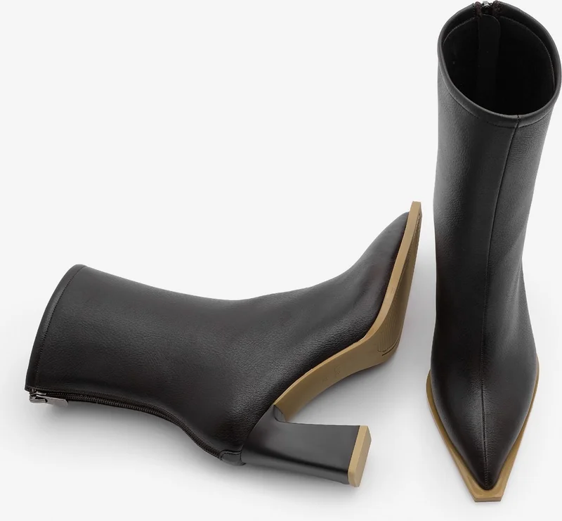 MARJIN Women's High Heel Boots Pointed Toe Back Zipper Thick Heel Kikas