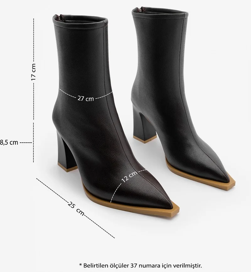 MARJIN Women's High Heel Boots Pointed Toe Back Zipper Thick Heel Kikas