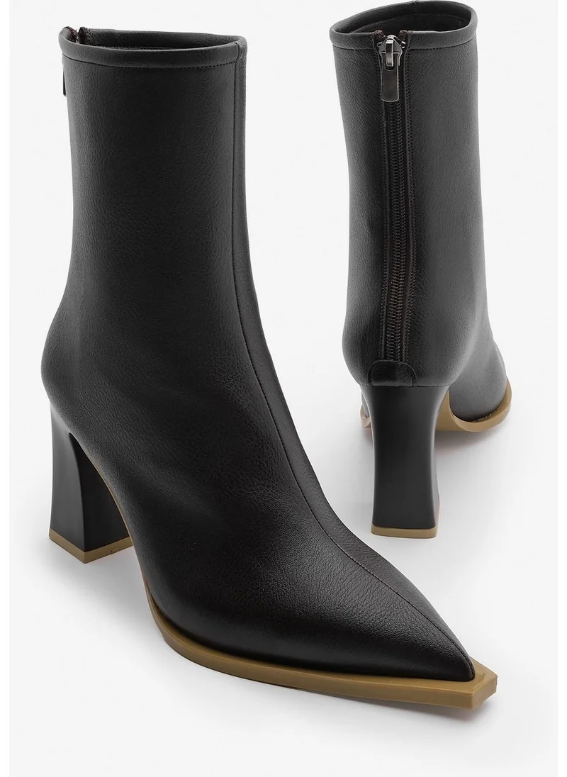 MARJIN Women's High Heel Boots Pointed Toe Back Zipper Thick Heel Kikas