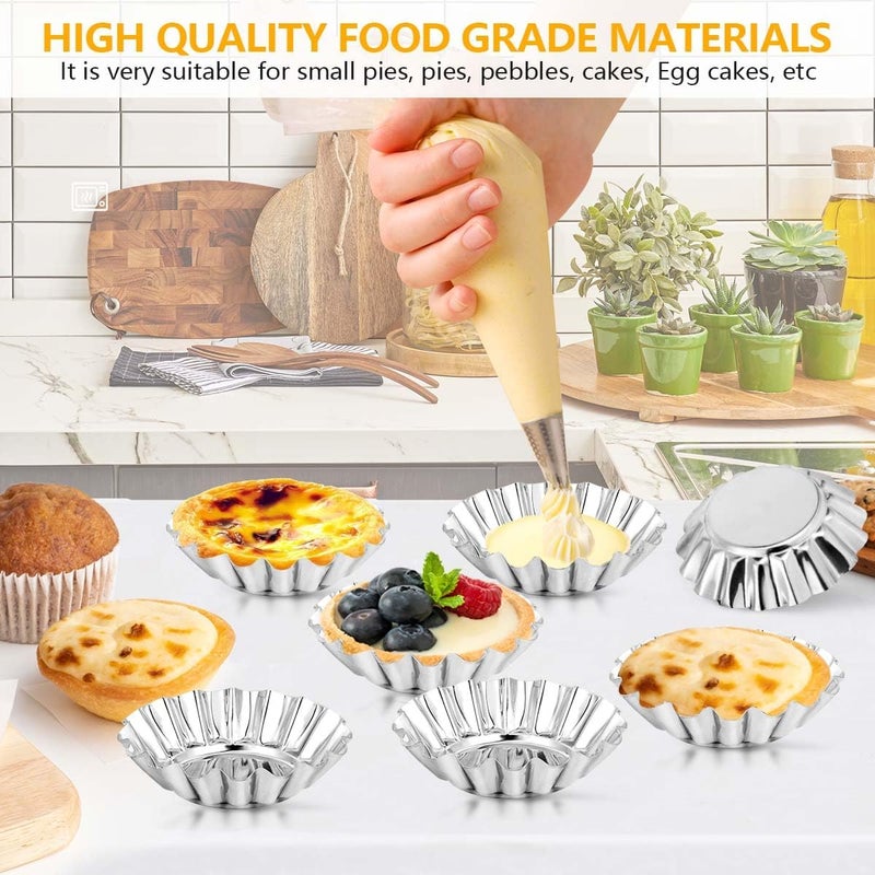 أوبتانيم 20 Pcs Stainless Steel Mini Tart/Pie Pans, 3 Inch Small Tart/Pie Pan Portuguese Tart Baking Mold Mini Tart/Pie Tins for Baking Supplies - Image 4