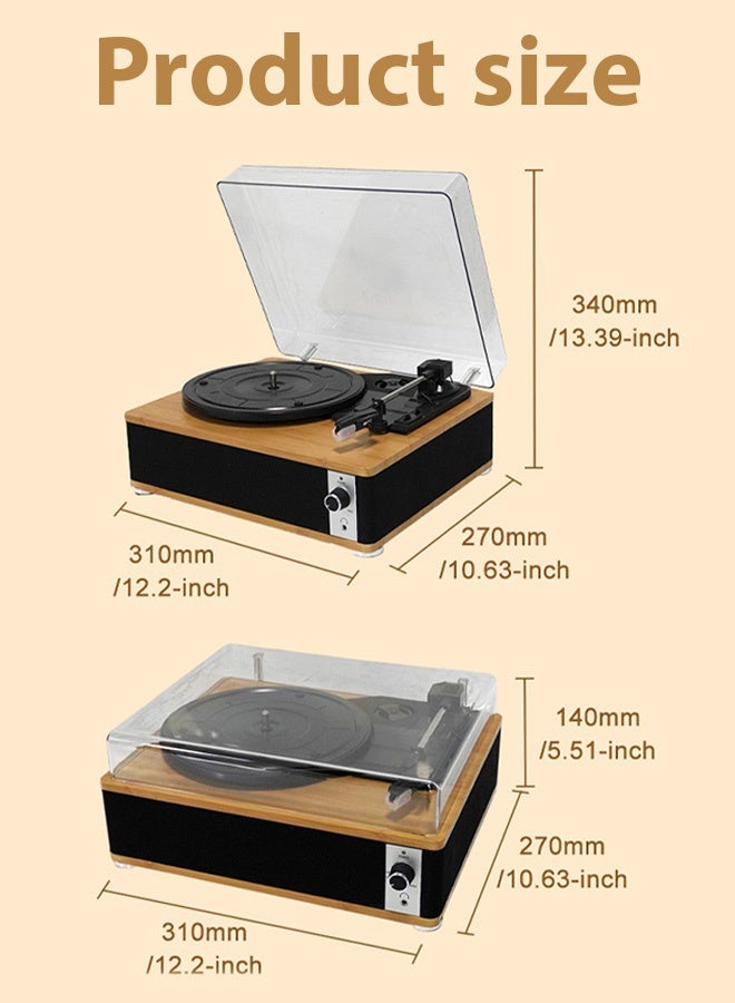 Berma Baby مشغل أسطوانات فينيل بلوتوث، قرص دوار بثلاث سرعات مع مكبرات صوت ستيريو، مشغل أسطوانات فونوغراف كلاسيكي مع مخرج خط RCA ومقبس سماعة رأس 3.5 مم ومدخل مساعد (بني + أسود) - Image 2