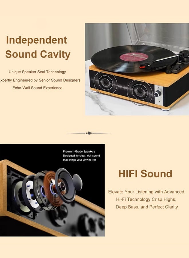 Berma Baby مشغل أسطوانات فينيل بلوتوث، قرص دوار بثلاث سرعات مع مكبرات صوت ستيريو، مشغل أسطوانات فونوغراف كلاسيكي مع مخرج خط RCA ومقبس سماعة رأس 3.5 مم ومدخل مساعد (بني + أسود) - Image 3