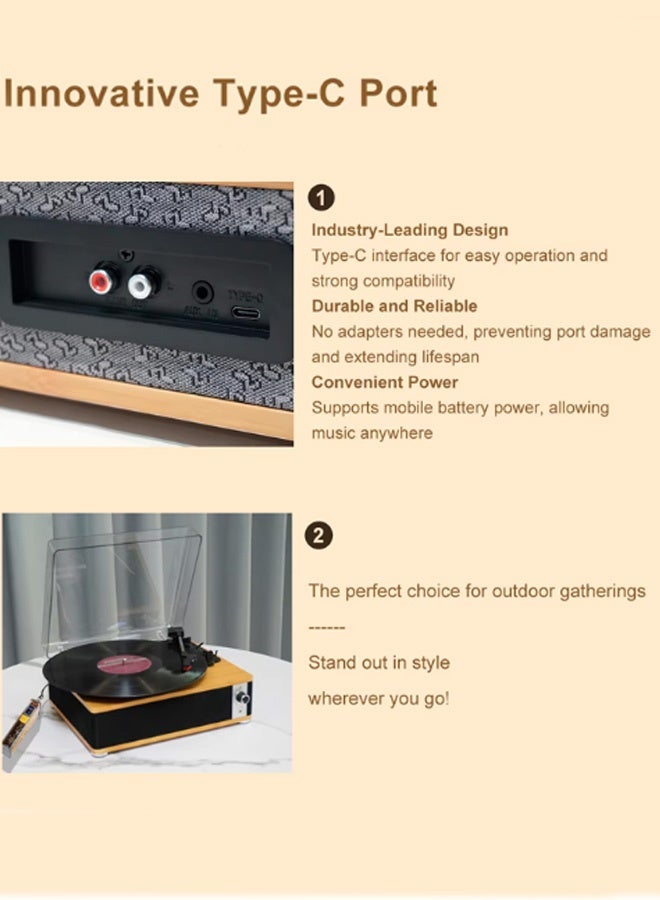 Berma Baby مشغل أسطوانات فينيل بلوتوث، قرص دوار بثلاث سرعات مع مكبرات صوت ستيريو، مشغل أسطوانات فونوغراف كلاسيكي مع مخرج خط RCA ومقبس سماعة رأس 3.5 مم ومدخل مساعد (بني + أسود) - Image 4