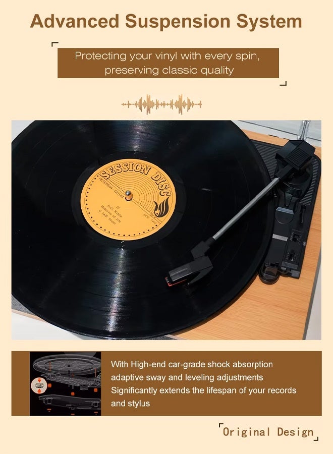 Berma Baby مشغل أسطوانات فينيل بلوتوث، قرص دوار بثلاث سرعات مع مكبرات صوت ستيريو، مشغل أسطوانات فونوغراف كلاسيكي مع مخرج خط RCA ومقبس سماعة رأس 3.5 مم ومدخل مساعد (بني + أسود) - Image 5