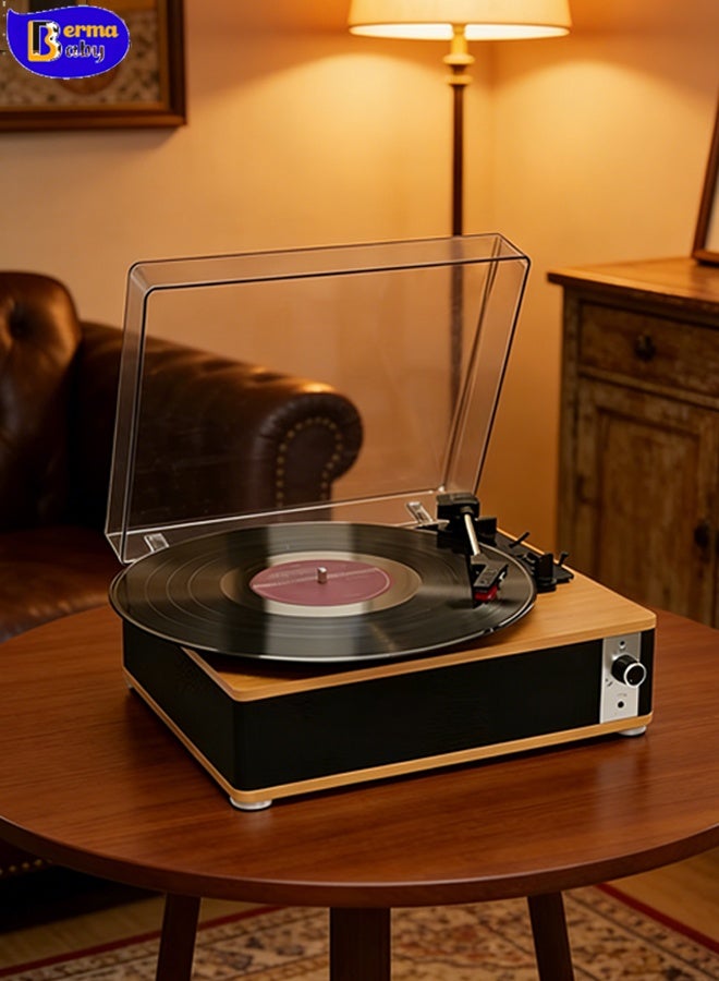 Berma Baby Bluetooth Vinyl Record Player, 3-Speed ​​Turntable with Stereo Speakers, Retro Phonograph Record Player with RCA Line Out 3.5mm Headphone Jack and Auxiliary Input (Brown) - Image 1