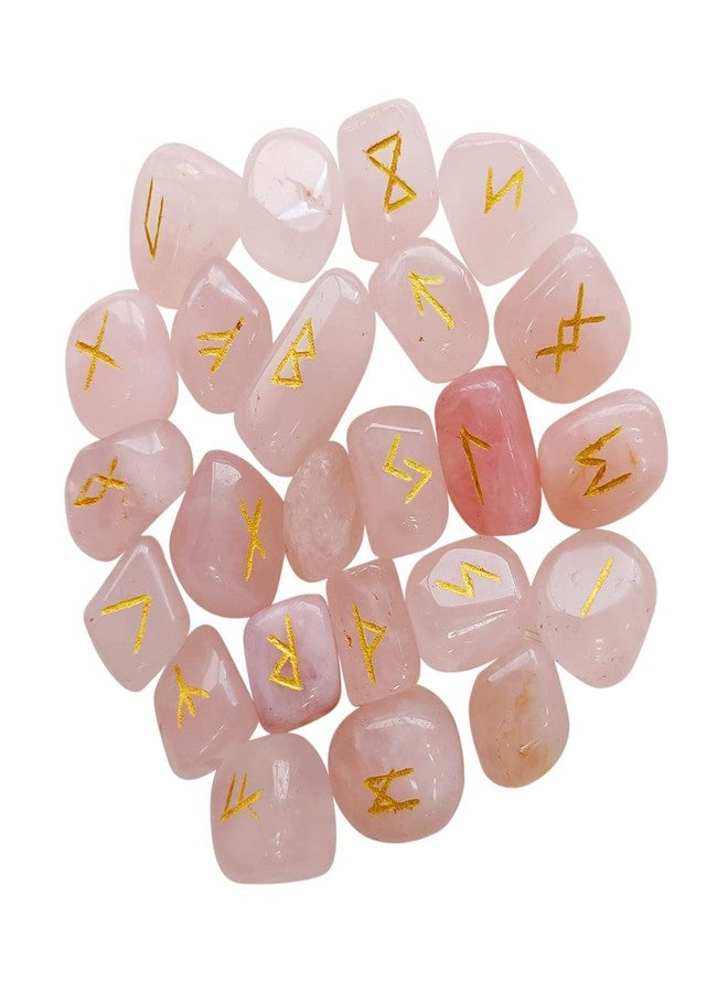 9Dzine Rose Quartz Pink Gemstone Runes Futharc Viking Norse Divination Wisdom Stones,Mini Tumbled - Image 2