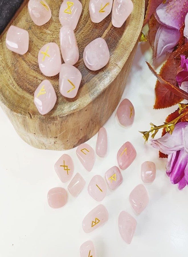 9Dzine Rose Quartz Pink Gemstone Runes Futharc Viking Norse Divination Wisdom Stones,Mini Tumbled - Image 5