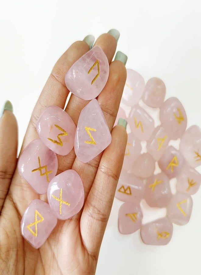 9Dzine Rose Quartz Pink Gemstone Runes Futharc Viking Norse Divination Wisdom Stones,Mini Tumbled - Image 3