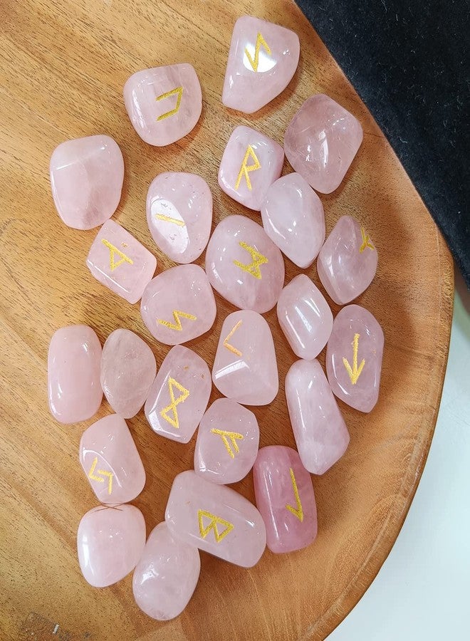 9Dzine Rose Quartz Pink Gemstone Runes Futharc Viking Norse Divination Wisdom Stones,Mini Tumbled - Image 4