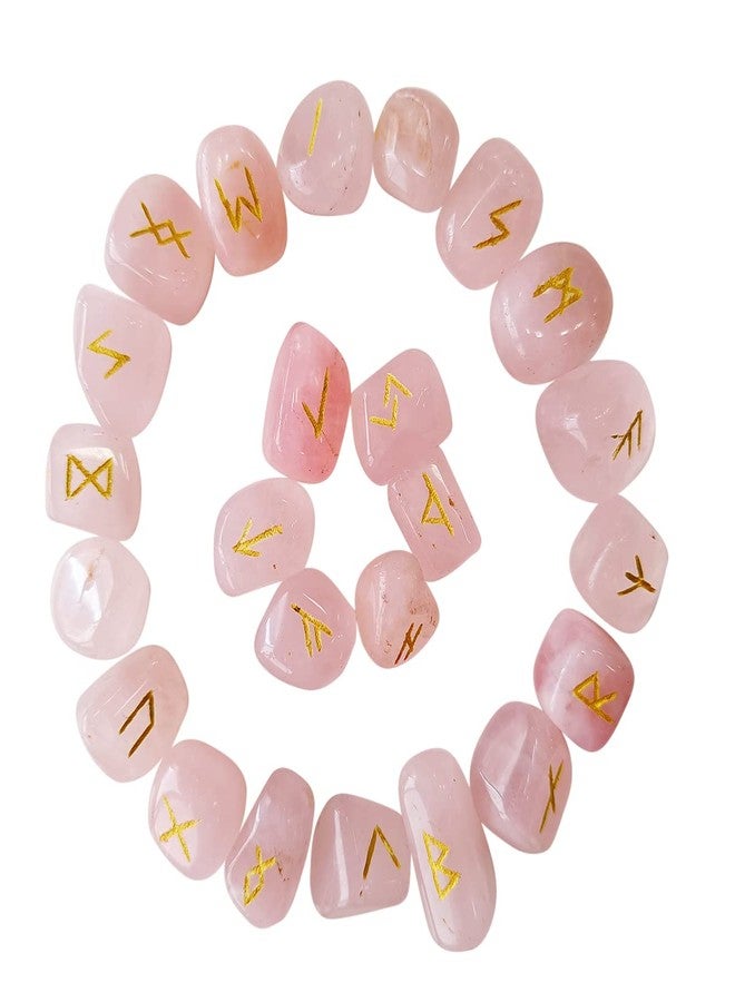 9Dzine Rose Quartz Pink Gemstone Runes Futharc Viking Norse Divination Wisdom Stones,Mini Tumbled - Image 1