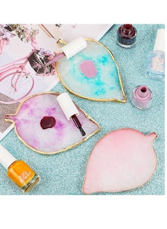 SYOSI Nail Art Palettes, Nail Mixing Palette Polish Color, Mixing Plate Golden Edge Resin Nail Holder, Nail Art Display Cosmetic Mixing Tools Leaf Shape, Nail Art Gel Nail Polish, 3 Pieces  - Image 3