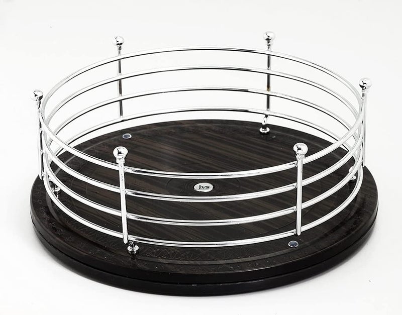 Appeasy appeasy Kitchen Storage Revolving Tray Cosmetic Organizer Bathroom Countertop Rotating Tray Lazy Susan for Kitchen105 MS Chrome Frame and Base Black Plastic  - Image 2
