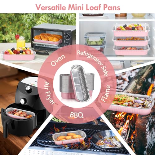 YQER 25 Pack Mini Loaf Pans with Lids and Spoons Sealing Sticker, 6.8oz Mini Cake Pans for Baking, Disposable Aluminum Foil Loaf Pans, Pink Loaf Baking Pans, Small Cake Containers With Lids - Image 3