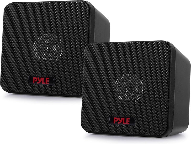 Pyle Gulf market trial optimized design Home 4” Mini Cube Bookshelf Speakers-Paper Cone Driver, 200 Watt Power, 8 Ohm Impedance, Video Shielding, Home Theater Application and Audio Stereo Surround Sound System - 1 Pair -PCB4BK (Black) Care processed raw material - Image 1