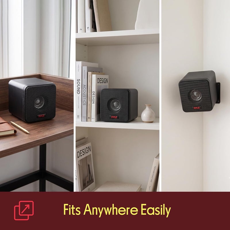Pyle Gulf market trial optimized design Home 4” Mini Cube Bookshelf Speakers-Paper Cone Driver, 200 Watt Power, 8 Ohm Impedance, Video Shielding, Home Theater Application and Audio Stereo Surround Sound System - 1 Pair -PCB4BK (Black) Care processed raw material - Image 3