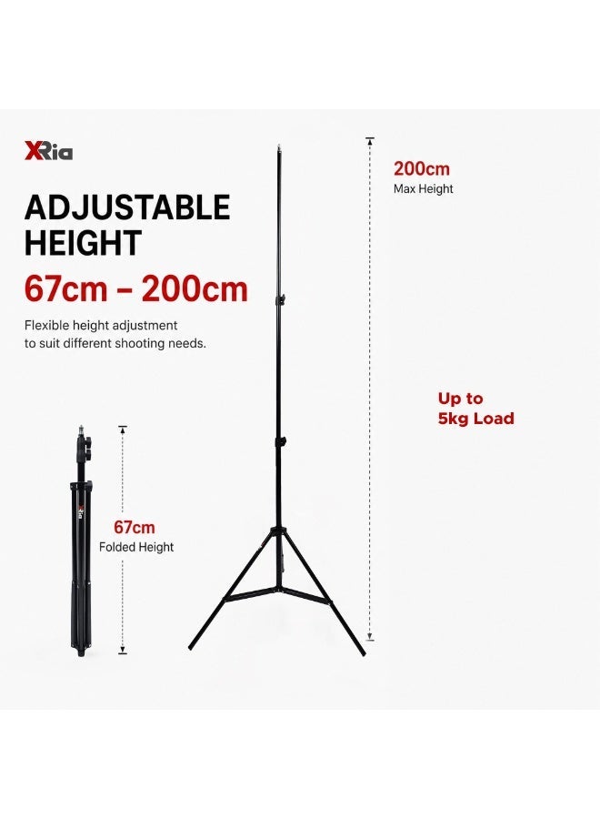 XRIA LS200S 2M Photography Light Stand, Adjustable 67-200cm Heavy Duty Studio Lighting Stand with 5/8" Baby Pin & 1/4" Screw for LED Video Light, Ring Light, Softbox, Flash, Live Streaming, YouTube & TikTok - Image 2