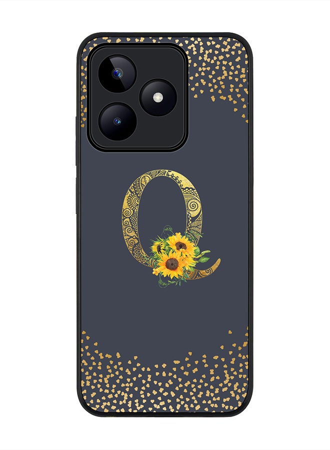 Stylizedd Rugged Black edge case for Realme C51 / Realme Note 50 4G,Custom Monogram Initial Letter Floral Pattern Alphabet - Q (Grey) - Image 1