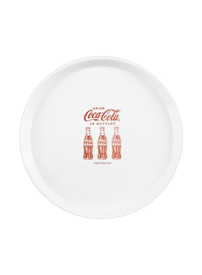 Daiso Coca-Cola Porcelain Plate, 7.48 Inch, Vintage Red Logo & Bottles Design, White Ceramic