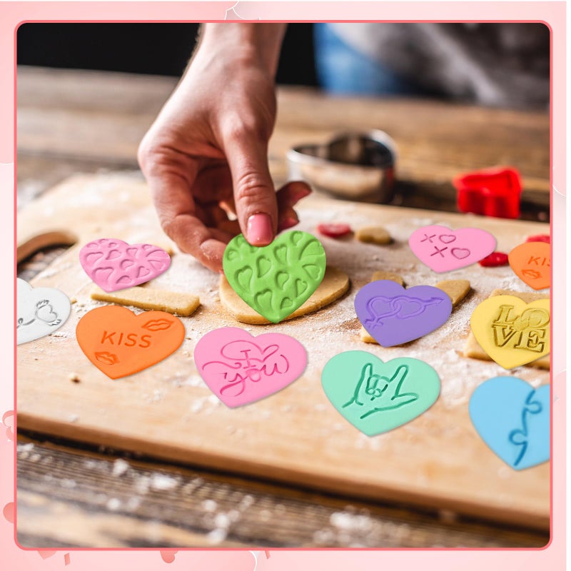 Hoolerry 20 Pcs Valentine's Day Cookie Cutters 3D Conversation Hearts Cookie Stampers Set Biscuit Fondant Pastry Cutter Stamps for DIY Baking Supplies(Sweet) - Image 3