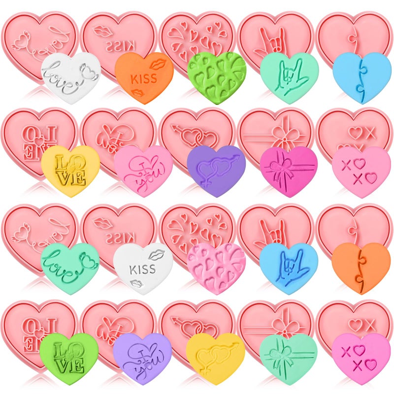 Hoolerry 20 Pcs Valentine's Day Cookie Cutters 3D Conversation Hearts Cookie Stampers Set Biscuit Fondant Pastry Cutter Stamps for DIY Baking Supplies(Sweet) - Image 1