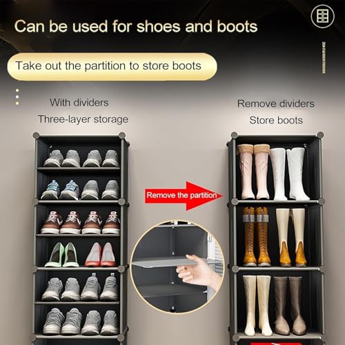 SNKR ESSENTIALS Stylish Multi-Layer Shoe Rack with Dustproof Doors and Side Hooks | 6 Door-12 Shelf Space-Saving Shoe Organizer Cabinet for Home & Office | Modular Shoe Rack, DIY (Grey&Orenge, 6-DOOR) - Image 5