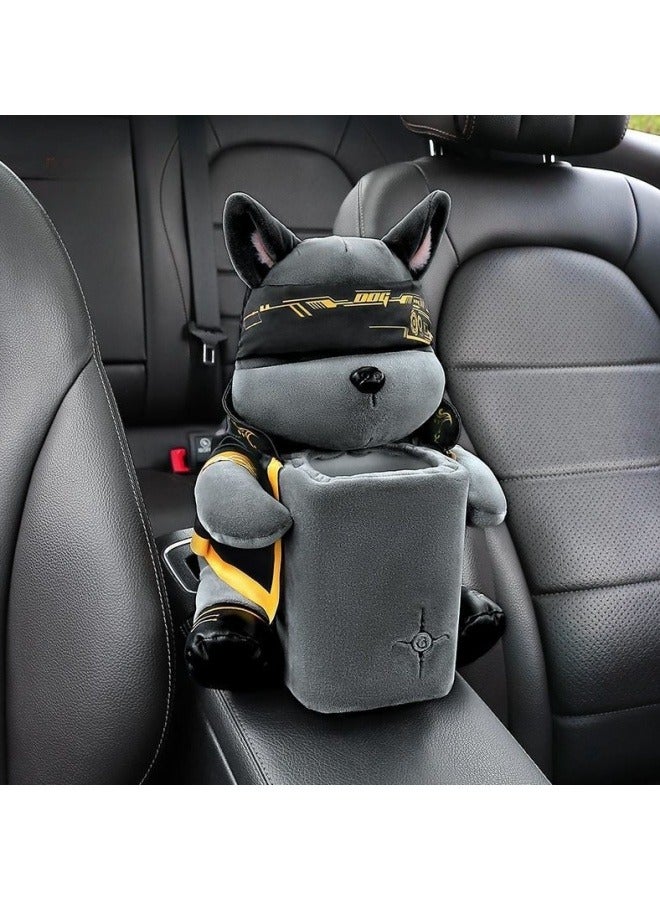 شبيلي حامل علبة مناديل للسيارة على شكل كلب لطيف من القطيفة، سلة مهملات متعددة الوظائف للسيارة، صندوق تخزين مناديل ناعم من الكرتون، حاوية موزع مناديل أنيقة للمكتب والمنزل والسيارة والمكتب، عبوة واحدة - Image 5