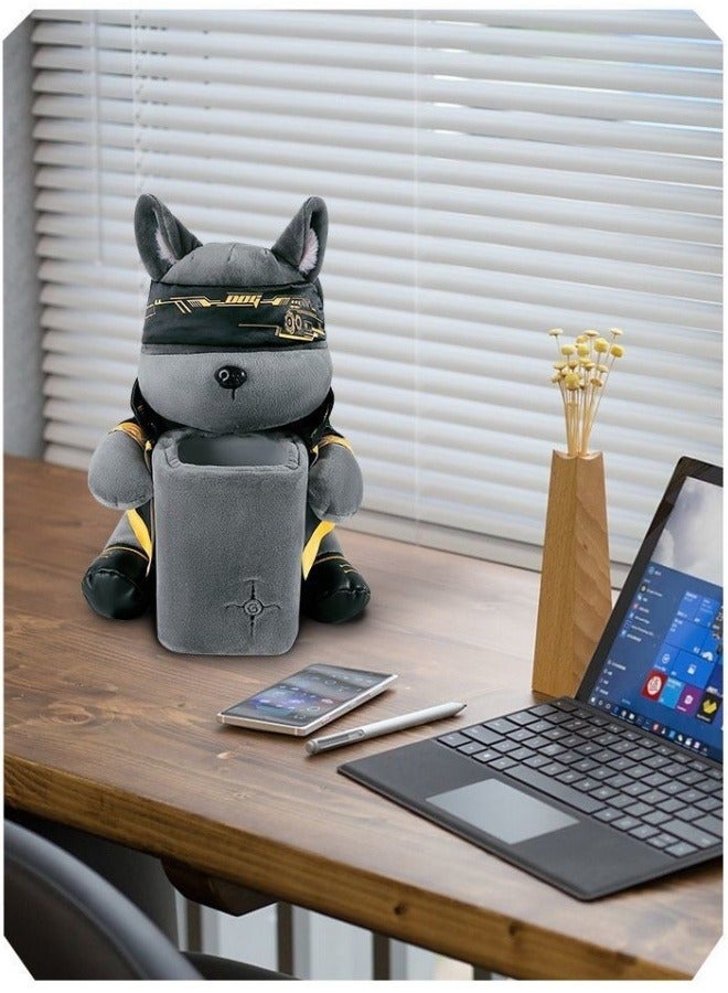 شبيلي حامل علبة مناديل للسيارة على شكل كلب لطيف من القطيفة، سلة مهملات متعددة الوظائف للسيارة، صندوق تخزين مناديل ناعم من الكرتون، حاوية موزع مناديل أنيقة للمكتب والمنزل والسيارة والمكتب، عبوة واحدة - Image 4