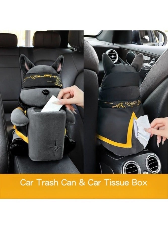 شبيلي حامل علبة مناديل للسيارة على شكل كلب لطيف من القطيفة، سلة مهملات متعددة الوظائف للسيارة، صندوق تخزين مناديل ناعم من الكرتون، حاوية موزع مناديل أنيقة للمكتب والمنزل والسيارة والمكتب، عبوة واحدة - Image 3