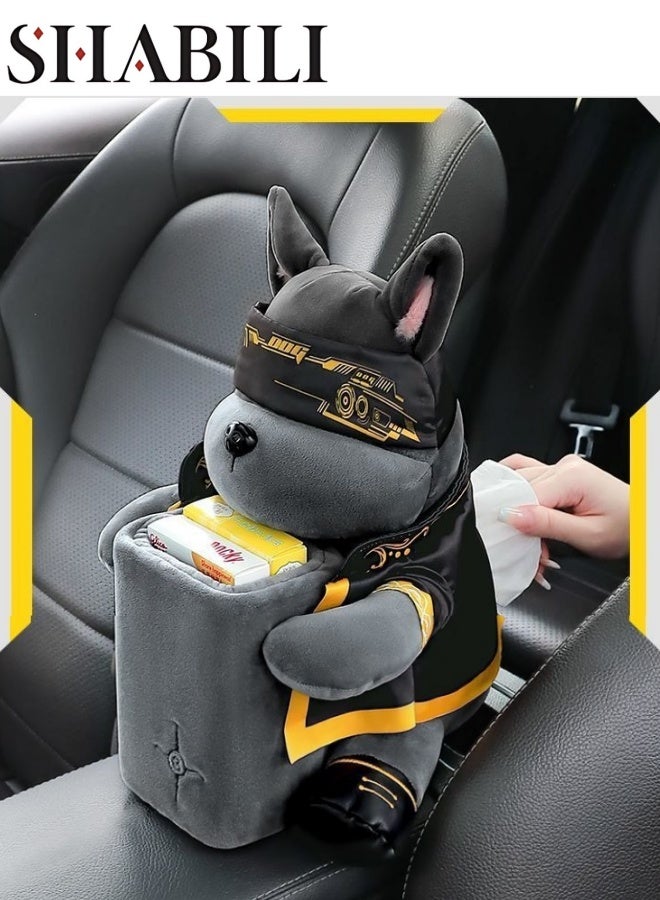 SHABILI Cute Plush Dog Shape Car Tissue Box Holder，Multifunctional Vehicle Trash Can， Soft cartoon tissue Storage Box Fashion Napkin Dispenser Container for Desk Home Car Office 1 Pack  - Image 1