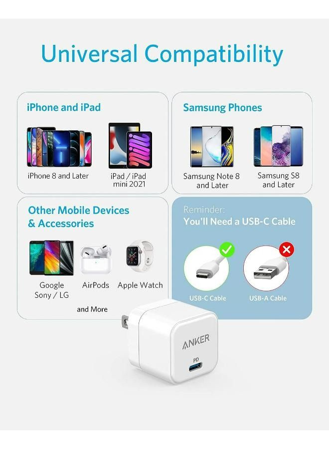 Anker USB C Charger, 20W Fast Charger with Foldable Plug, PowerPort III 20W Cube Charger for iPhone 14/14 Plus/14 Pro/14 Pro Max/13, Galaxy, Pixel 4/3, iPad/iPad Mini, with Charging Cable included C-C - Image 5