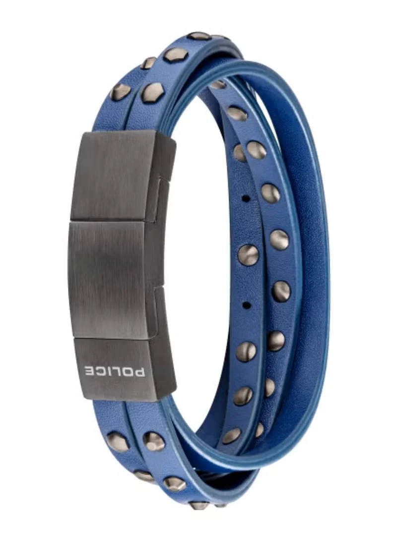 بوليس سوار براتان جلد أزرق داكن ورمادي للرجال