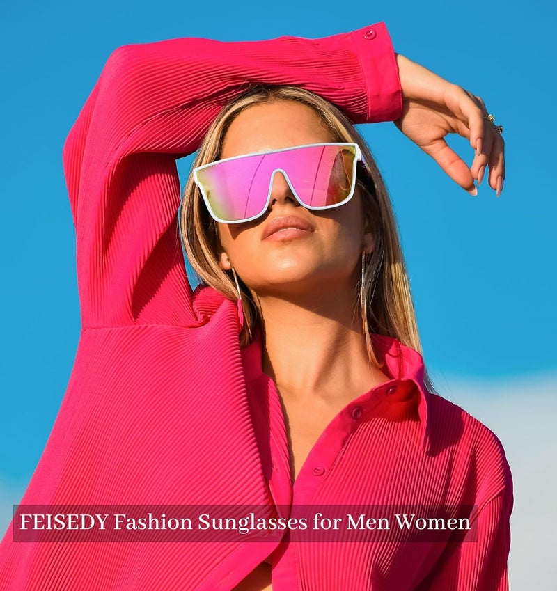 FEISEDY Fashion Flat Top Sunglasses Trendy Oversized Square Shades Women Men UV400 B2996 - Image 2