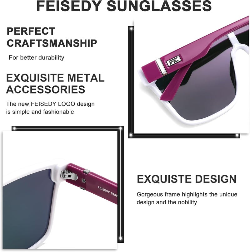FEISEDY Fashion Flat Top Sunglasses Trendy Oversized Square Shades Women Men UV400 B2996 - Image 5