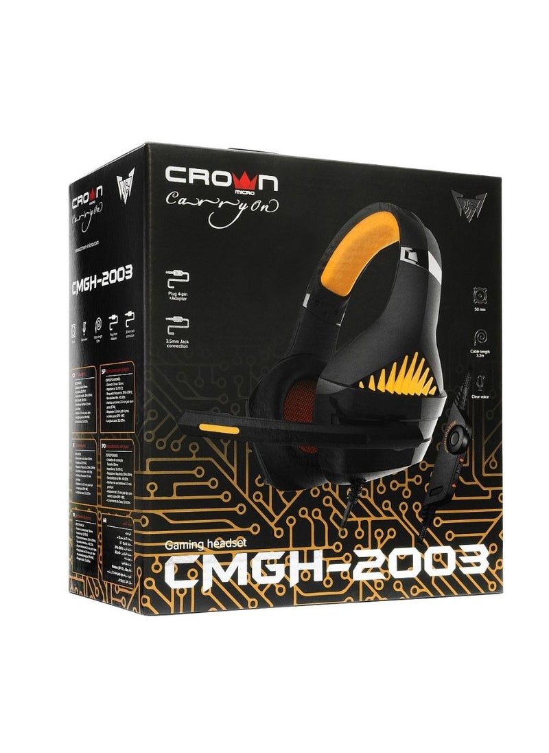 كراون مايكرو سماعات رأس سلكية للألعاب Crown Micro CMGH-2003 BO، مكبر صوت بقطر 50 مم، طول الكابل 3.2 متر، قابس 3.5 جاك 4 سنون + محول، أسود | CMGH-2001 - أسود برتقالي  - Image 5