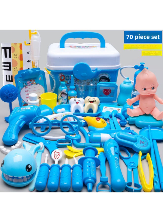 Children's Doctor Toy Set Boys Girls Simulation Nurse Stethoscope Injection Pretend Play Medical Tool Kit-Specifications:W Doctor Toy 69 Piece Set Blue + Doll - Image 1