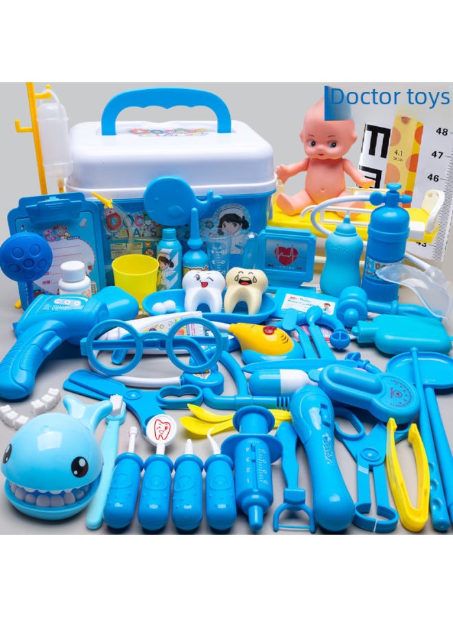 Children's Doctor Toy Set Boys Girls Simulation Nurse Stethoscope Injection Pretend Play Medical Tool Kit-Specifications:W Doctor Toy 69 Piece Set Blue + Doll - Image 2