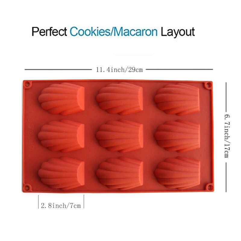 Meajore Madeleine Pan, 2 Pcs Silicone Madeline Cookies Pan, 9 Cavities Madeline Mold Nonstick Baking Pan for Make Madeleine Cookies, Madeleines (Red) - Image 2
