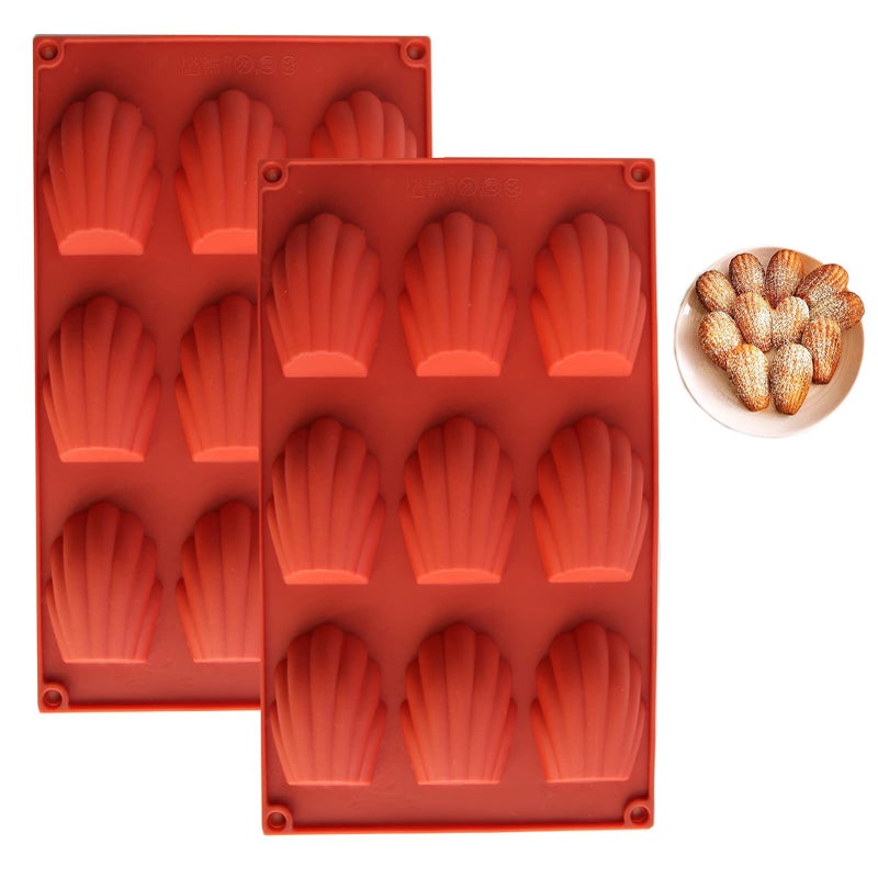 Meajore Madeleine Pan, 2 Pcs Silicone Madeline Cookies Pan, 9 Cavities Madeline Mold Nonstick Baking Pan for Make Madeleine Cookies, Madeleines (Red) - Image 1