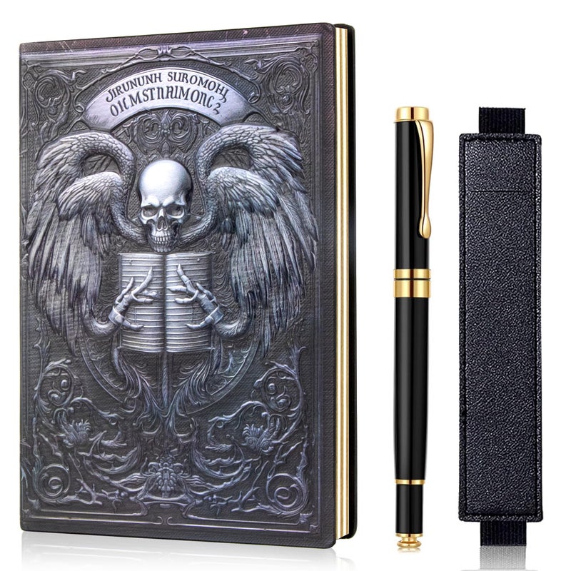 FEIDIAO Vintage Skull Embossed Leather Notebook Travel Journal with Ballpoint Pen and Pen Sleeve PU Leather Journal,A5 Diary, Hardcover Liner, Writing Notebook Gift for Men&Women (Colorful) - Image 1