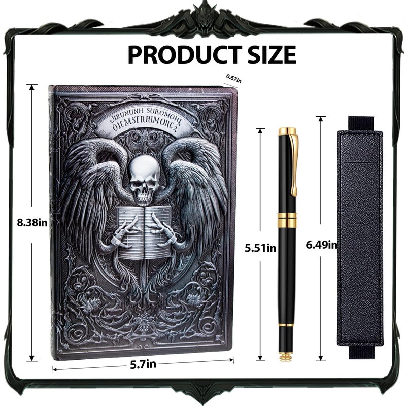 FEIDIAO Vintage Skull Embossed Leather Notebook Travel Journal with Ballpoint Pen and Pen Sleeve PU Leather Journal,A5 Diary, Hardcover Liner, Writing Notebook Gift for Men&Women (Colorful) - Image 2