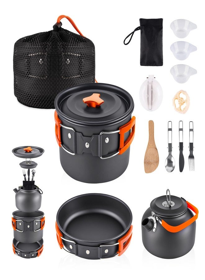aiGear Camping Cooking Set Cookware Mess Kit with Storage Bag Pot Pan and Teapot Set Camping Accessories for Outdoor Camping Hiking Picnic Portable and Lightweight Aluminum Color Orange(CC5339OR) - Image 1